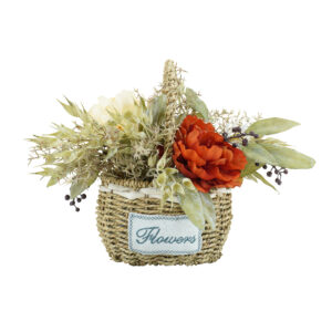Artificial Floral Basket Arrangement – Rustic Rose & Greenery Fall Table Centerpiece